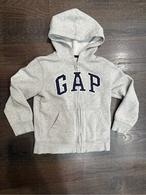 Boys GAP Kids Light Gray Hoodie with Navy Lettering